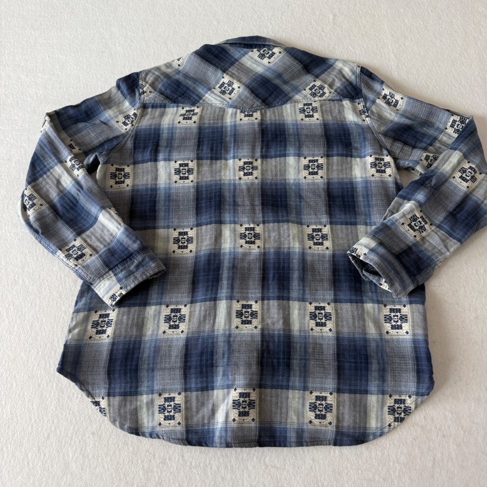 American Eagle Plaid Western Button Down Relaxed Boyfriend Fit Women Large Blue - Picture 8 of 8